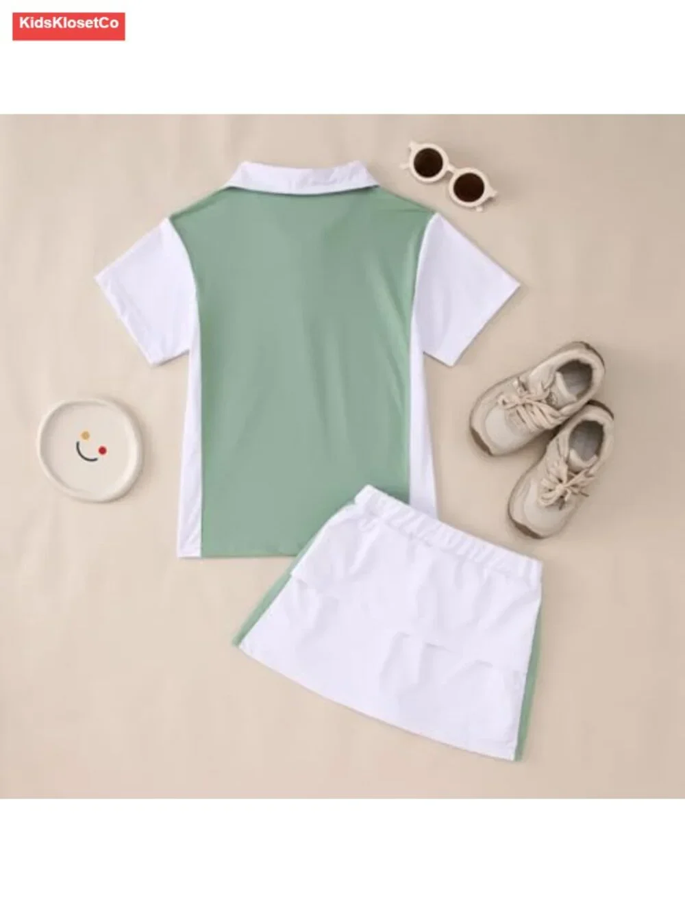 Girls Tennis Dress Golf Outfit Short Sleeve Polo Shirt & Skorts Set Athletic